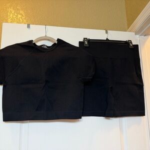 Black Ribbed Top and short Set